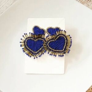 Blue and Gold Heart Earrings